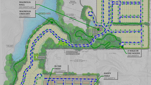 A site northwest of Atlanta where nearly 600 homes are planned in a winding layout next to a large lake.