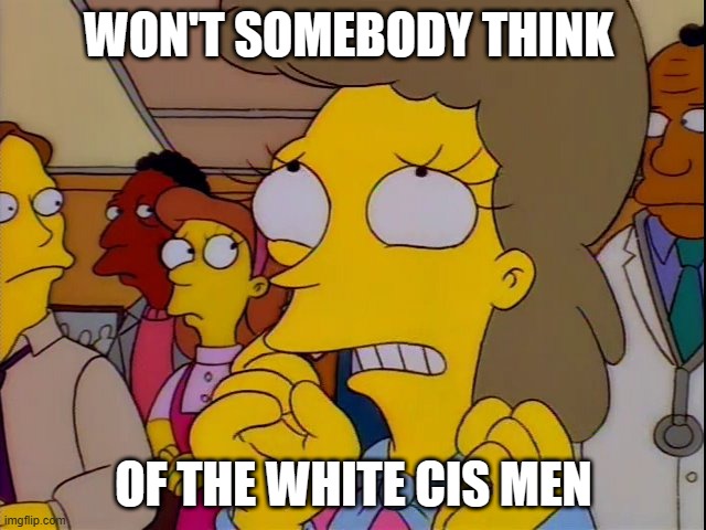 Won't somebody think of the white cis men