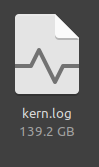 screenshot of a file called "kern.log" with a size of 139.2GB