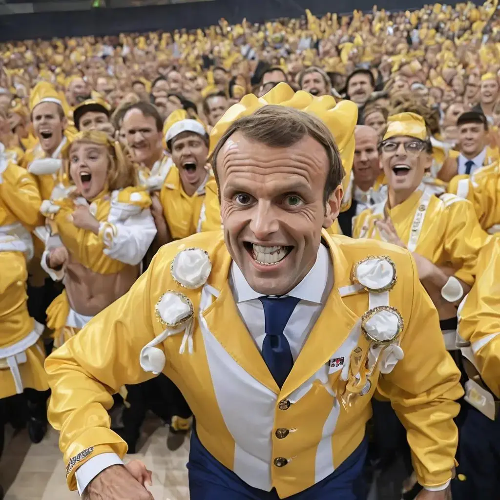 Image with seed 909323826 generated via AI Horde through @aihorde@lemmy.dbzer0.com. Prompt: Emmanuel macron dressed as a cheeleader