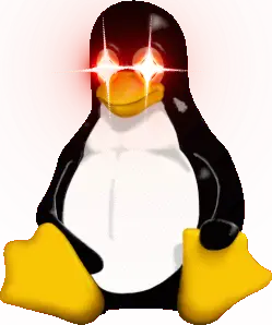 pinguim tux com laser vermelho nos olhos