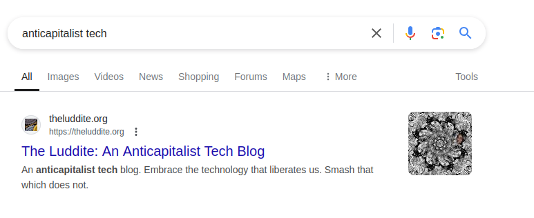 Screenshot of the google results