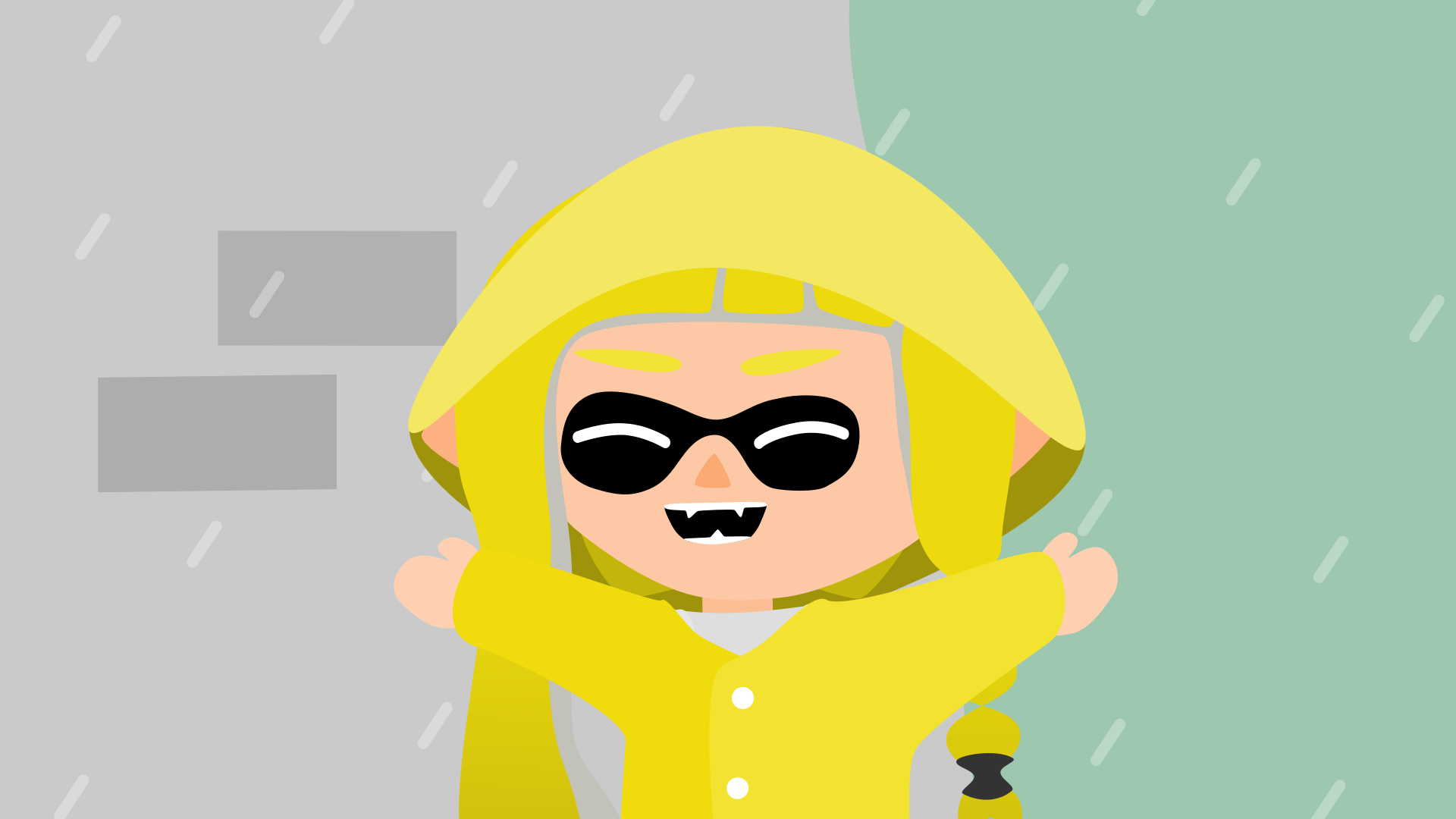 An inkling girl in raincoat under the rain