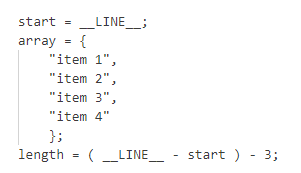 image of a program which is estimating the size of an array by counting how many lines of source code were used to construct it