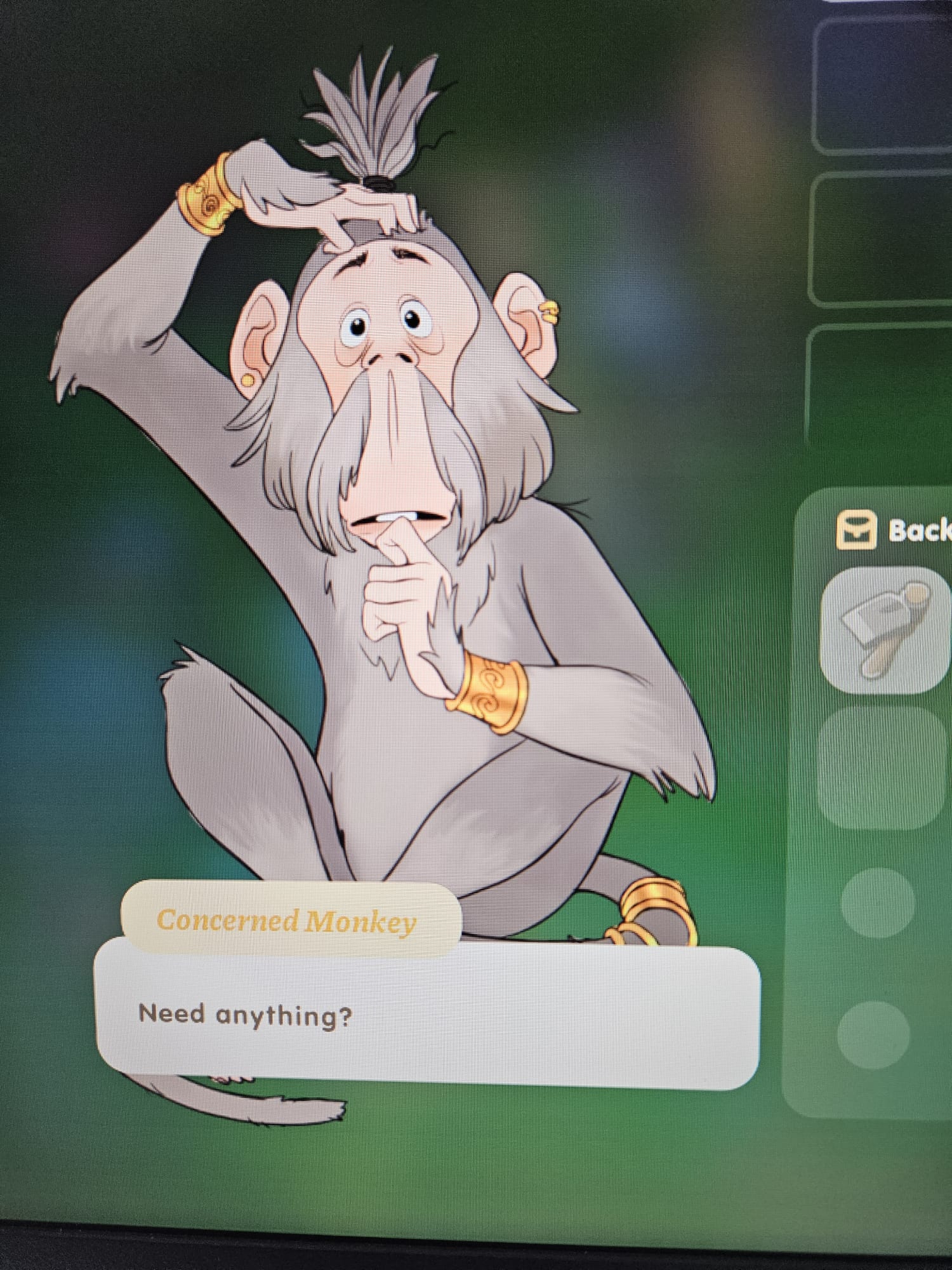 Image of a cartoon monkey named Concerned Monkey