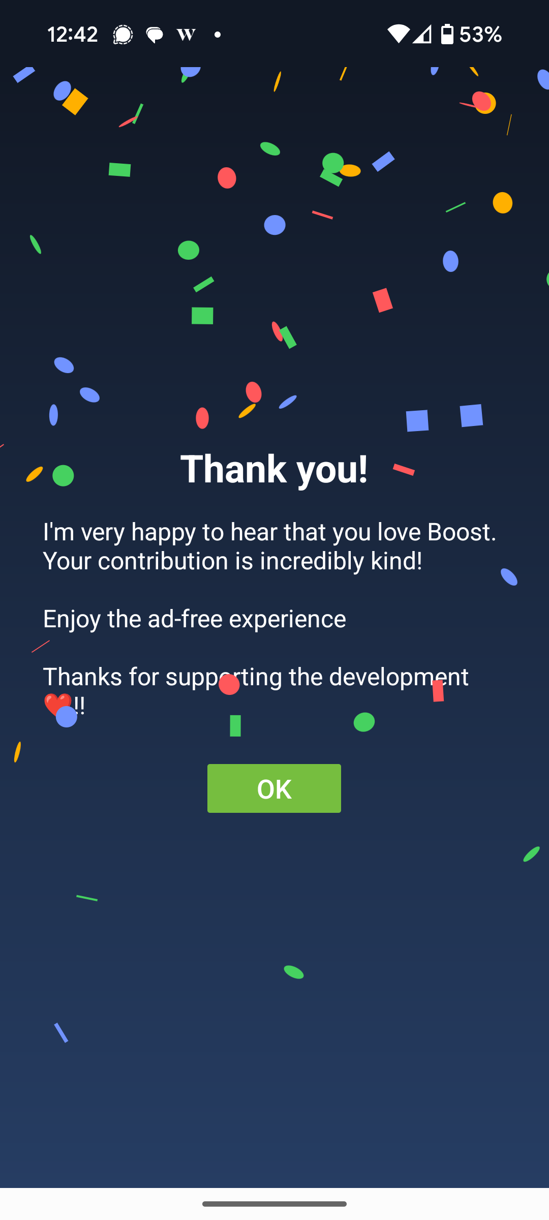 Boost 'thank you' screen