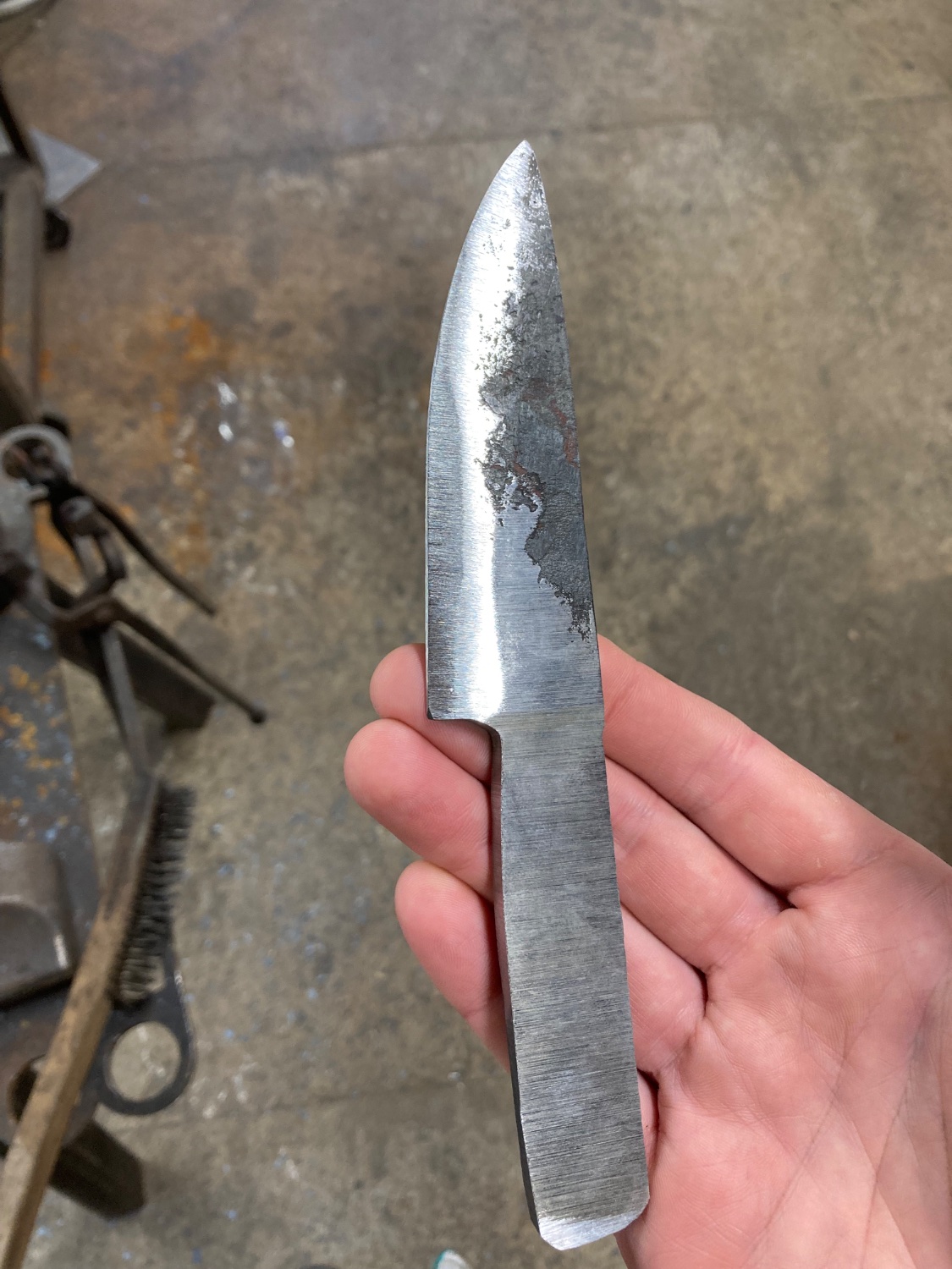 blade before drilling holes and hardening